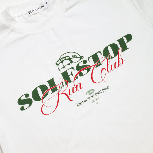 Solestop Run Club Script Overlay Boxy Cropped T-Shirt Apricot