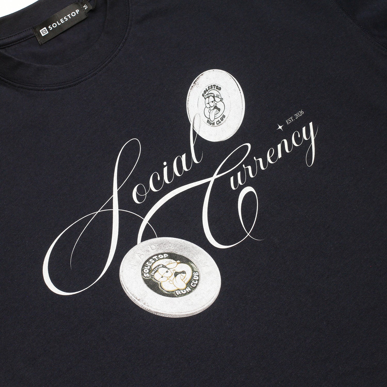 Solestop Run Club Social Currency Boxy Cropped T-Shirt Navy Blue Secondary image