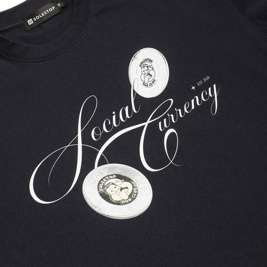 Solestop Run Club Social Currency Boxy Cropped T-Shirt Navy Blue