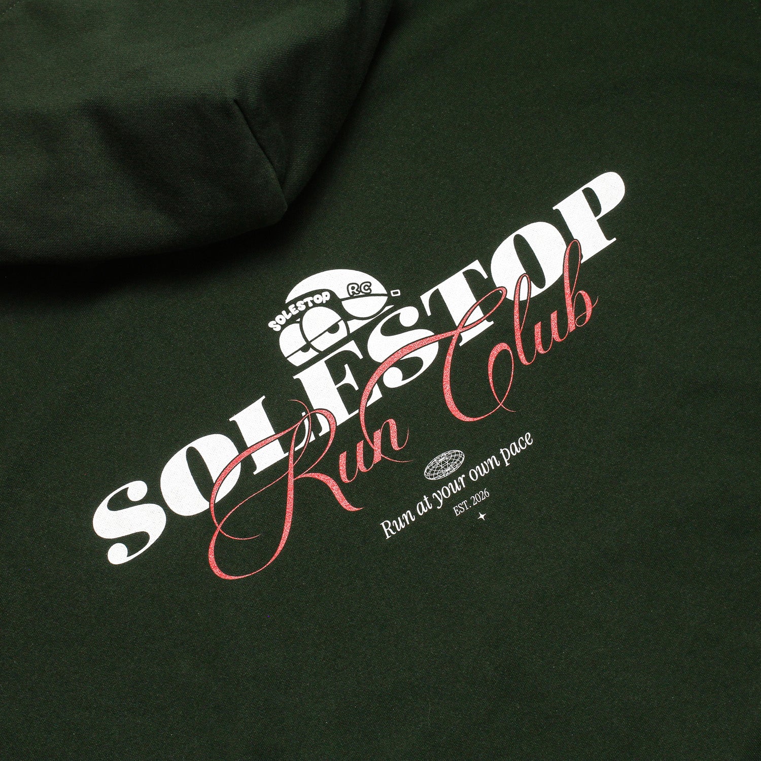 Solestop Run Club Script Overlay Up Hoodie Dark Green