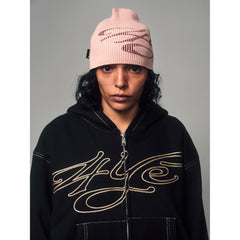 4YE Signature Ribbed Beanie - Pink/Maroon