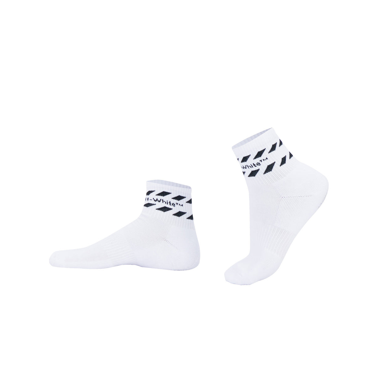 L/AB c/o Off-White Stripes Diags Below the Calf Quarter Socks White - 3PK