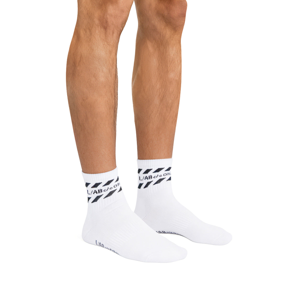 L/AB c/o Off-White Stripes Diags Below the Calf Quarter Socks White - 3PK