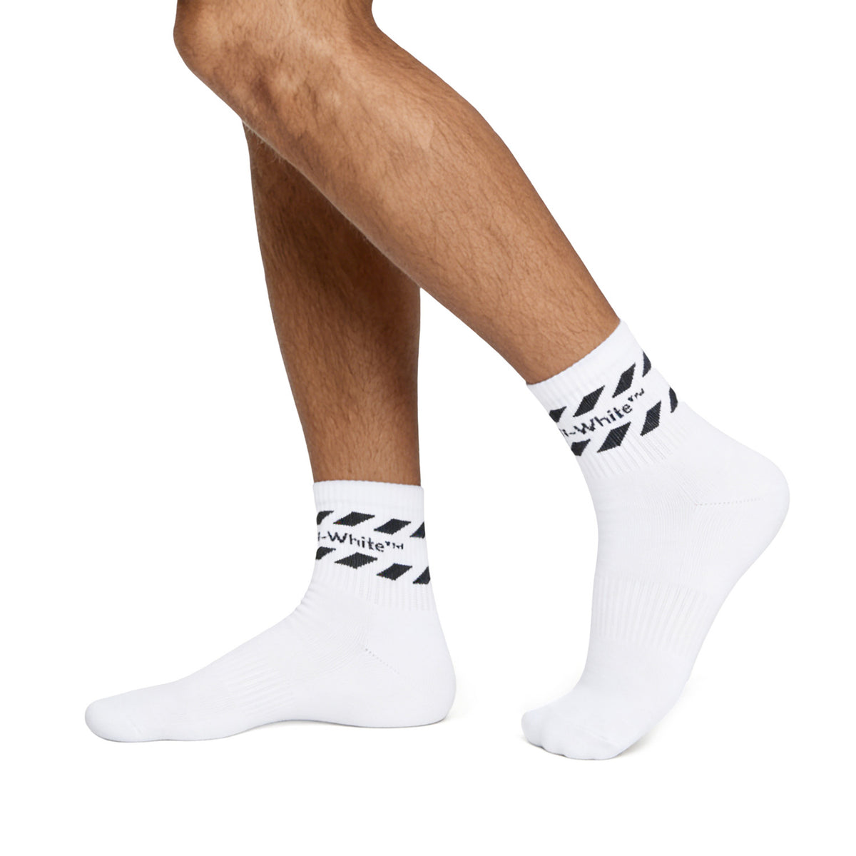 L/AB c/o Off-White Stripes Diags Below the Calf Quarter Socks White - 3PK