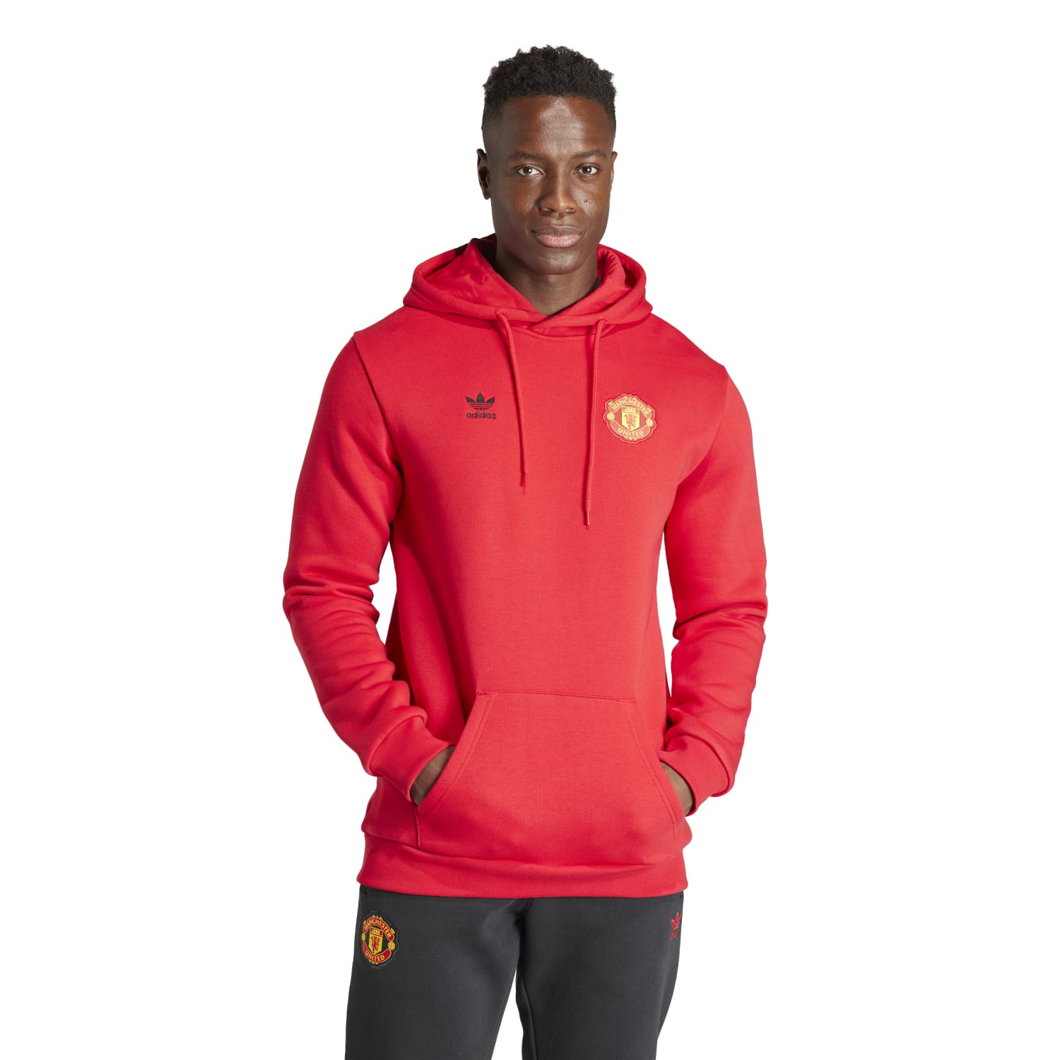 adidas men manchester united essentials trefoil hoodie red ik8706 728