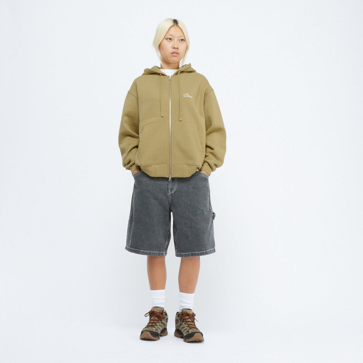 Dime Men Cursive Small Logo Zip-Hoodie Oak - SWEATERS - Canada