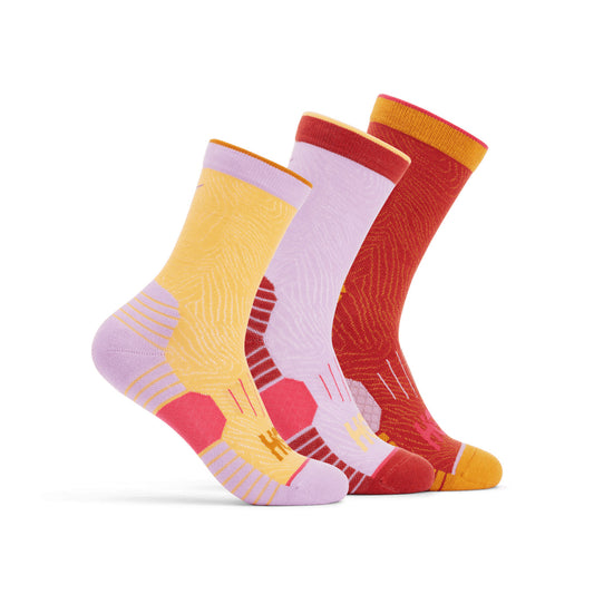 Hoka One One Crew Run Sock 3-Pack Rust Amber Haze Violet Bloom 1122931-RAHVB - ACCESSORIES - Canada