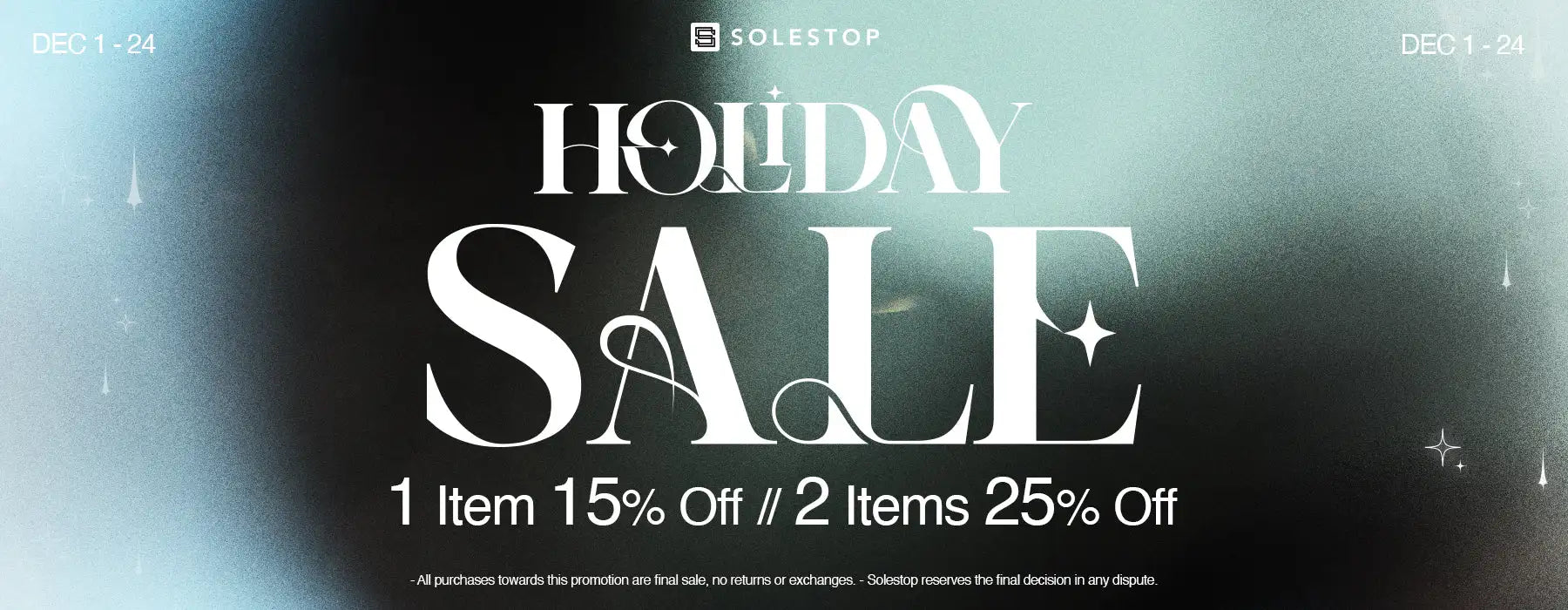 Holiday sale poster with black text on a white background, featuring solextra logo.