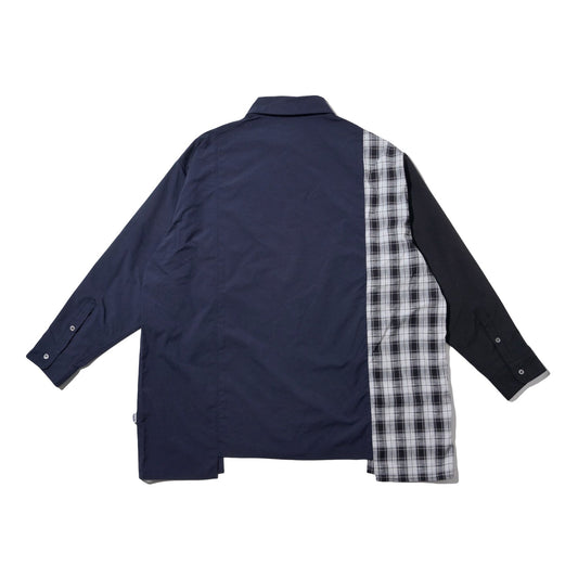 LAKH Paneled Patchwork Long Shirt Navy - TOPS - Canada