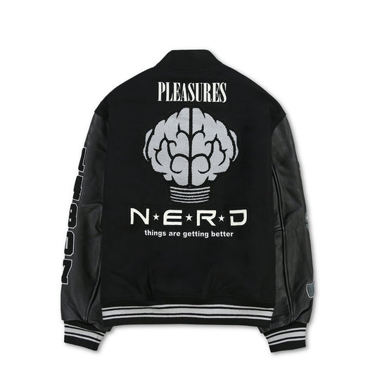 Pleasures Men Nerd Varsity Jacket Black - OUTERWEAR - Canada