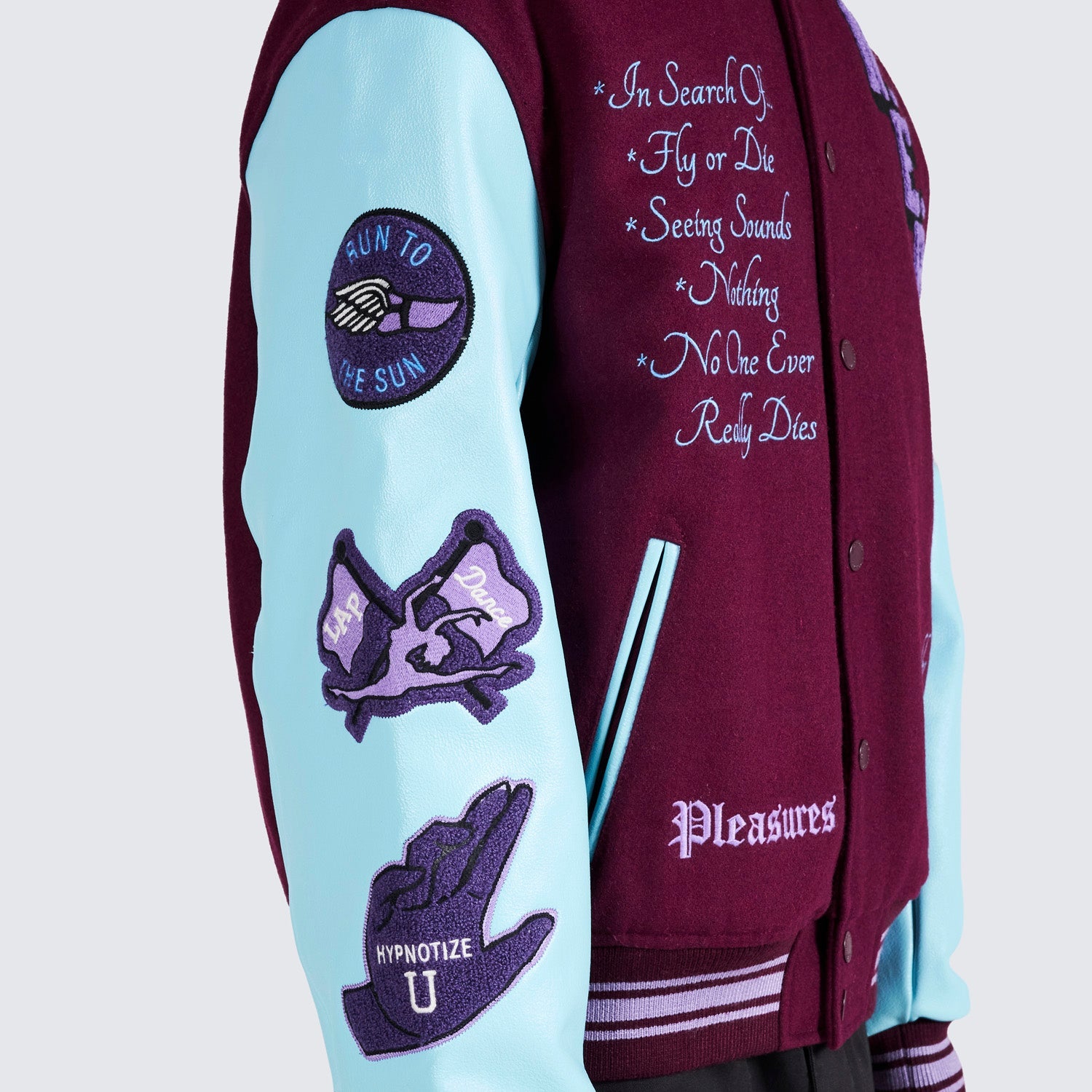 Pleasures Men Nerd Varsity Jacket ugg Purple - OUTERWEAR - Canada