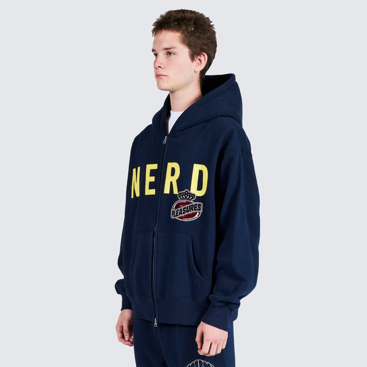 Pleasures Men Nerd Zip Up Hoodie Navy - SWEATERS - Canada