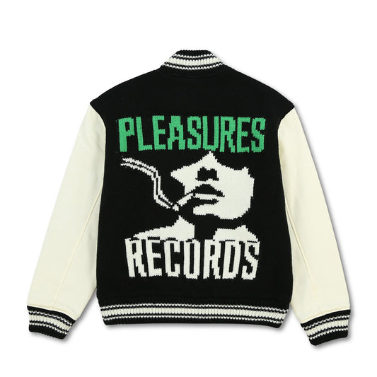 Pleasures Men Smoke Knitted Varsity Jacket Black - OUTERWEAR - Canada