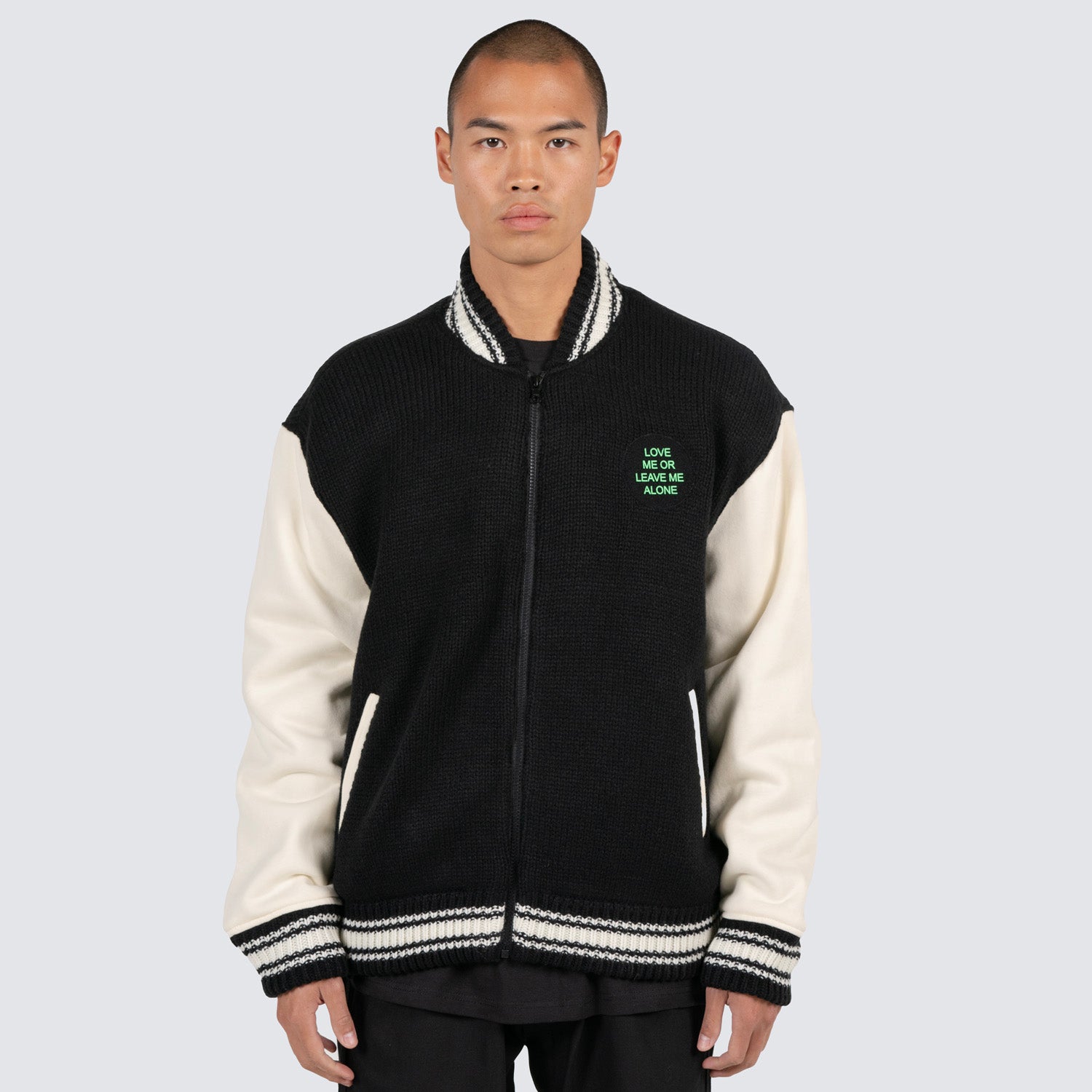 Pleasures Men Smoke Knitted Varsity Jacket Black - OUTERWEAR - Canada