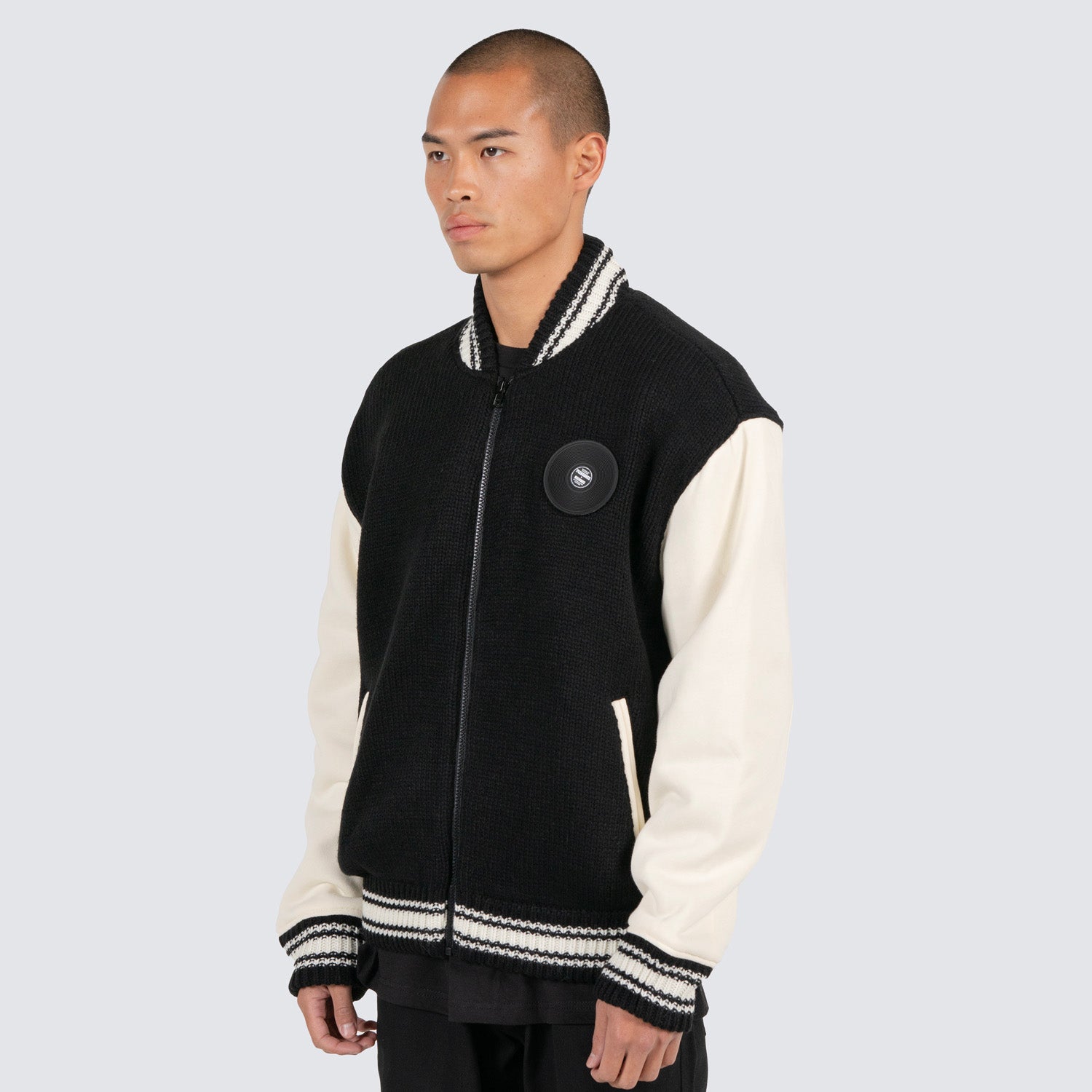 Pleasures Men Smoke Knitted Varsity Jacket Black - OUTERWEAR - Canada