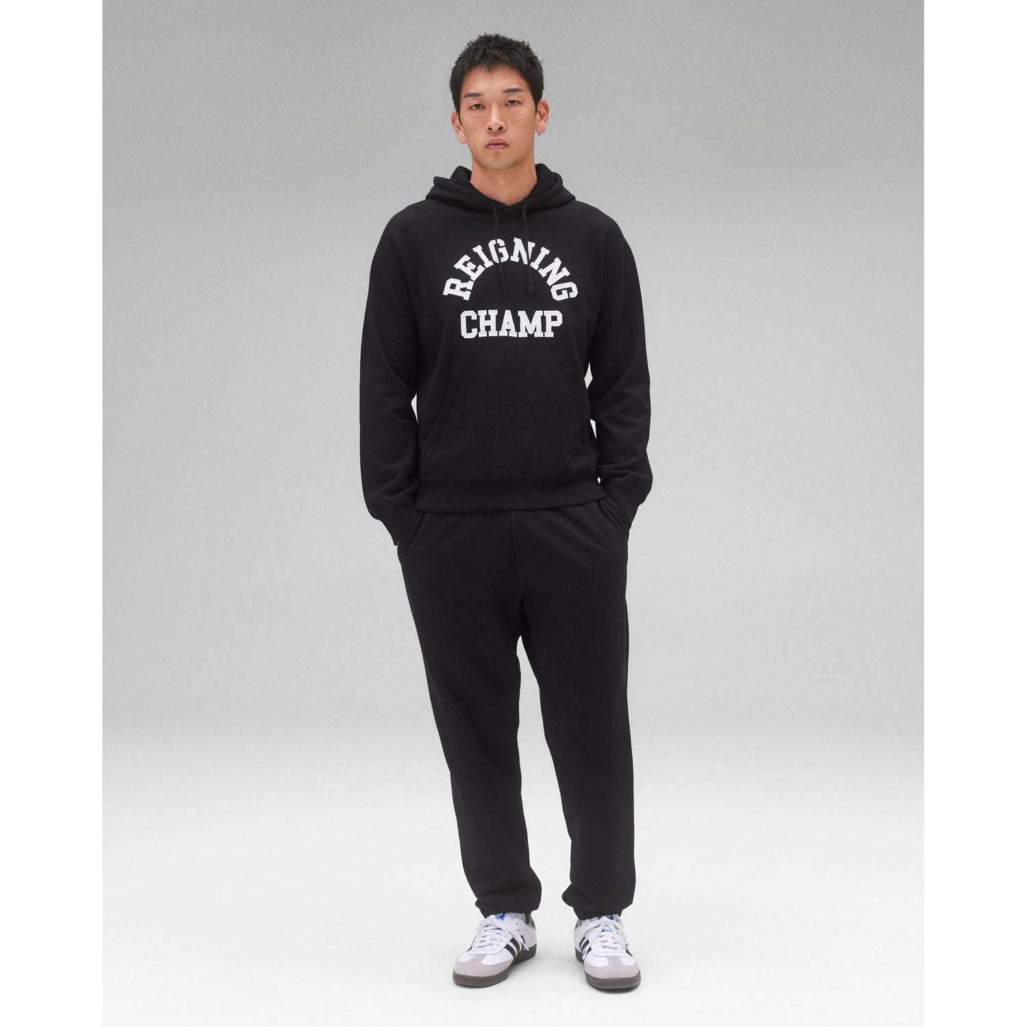 Reigning Champ Men Knit Midweight Terry Arch Logo Hoodie Black - SWEATERS - Canada