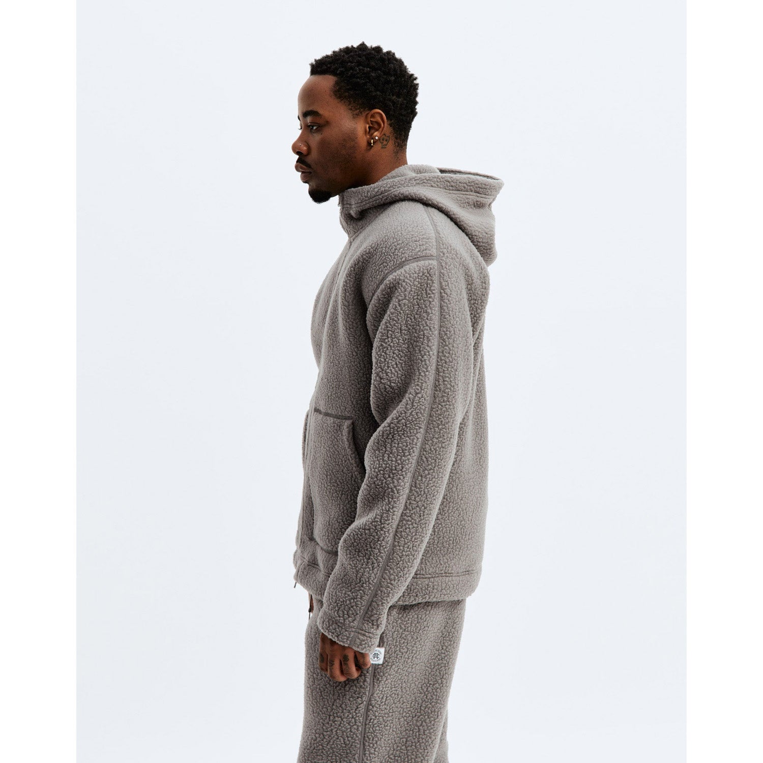 Reigning Champ Men Knit Polartec Sherpa Fullzip Hoodie Quarry RC-3834-QUA - SWEATERS - Canada