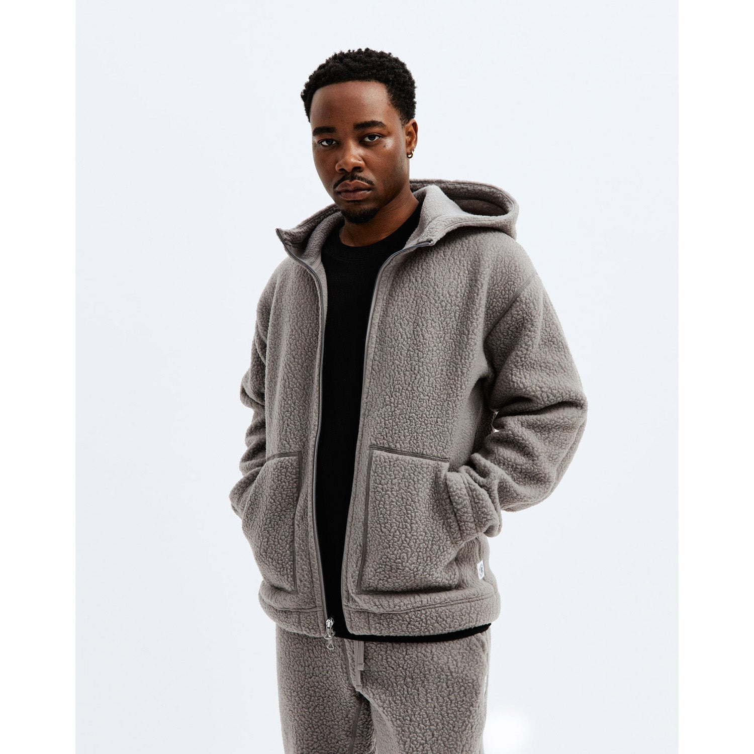 Reigning Champ Men Knit Polartec Sherpa Fullzip Hoodie Quarry RC-3834-QUA - SWEATERS - Canada