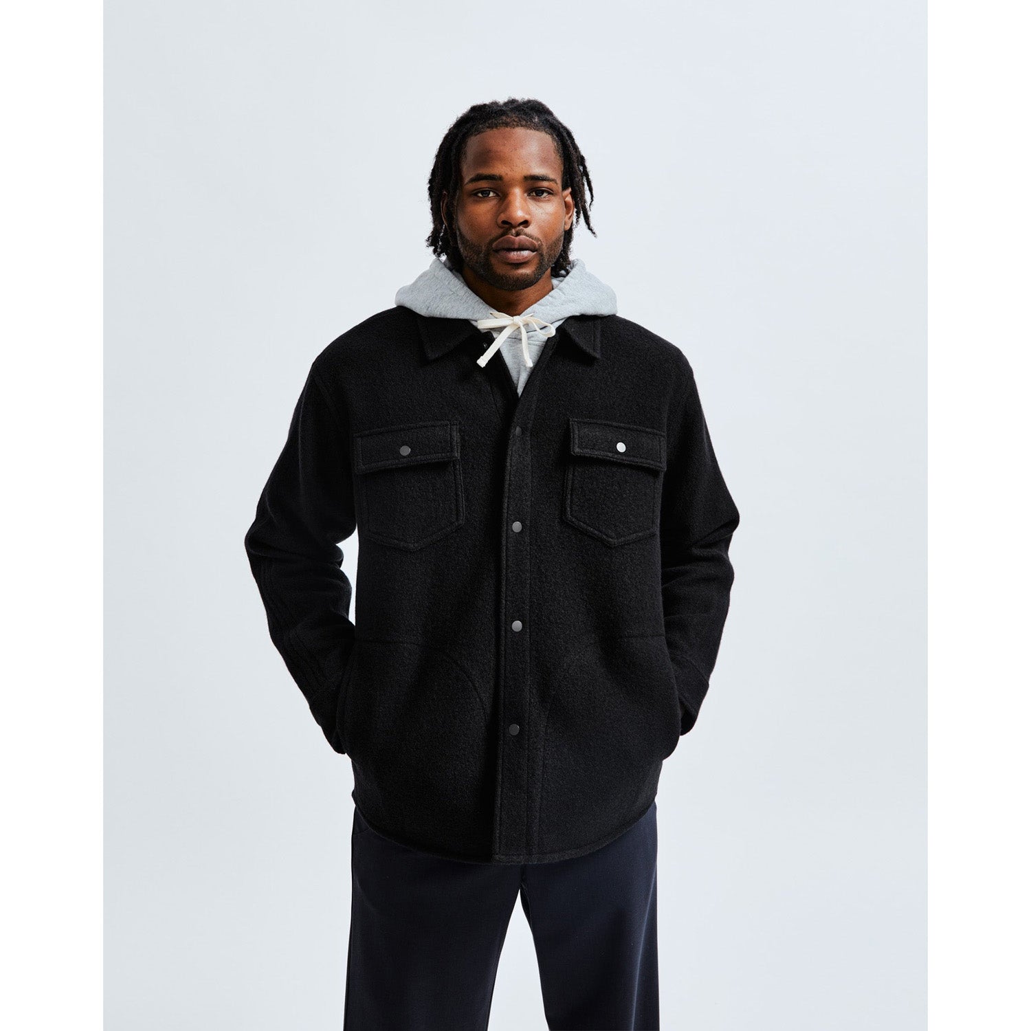 Reigning Champ Men Knit Wool Overshirt Black RC-8011-BLK - SWEATERS - Canada