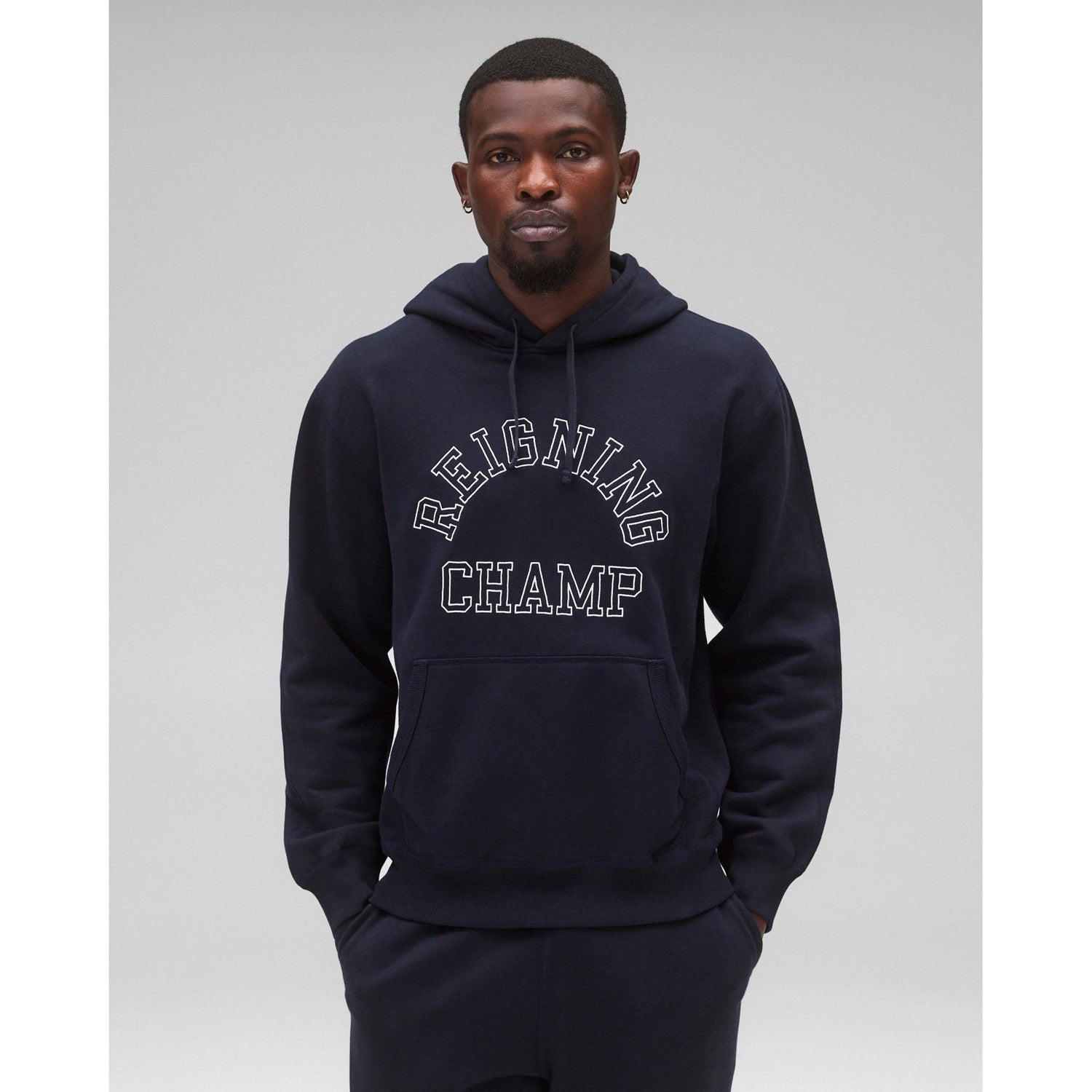 Reigning Champ Men Midweight Terry Arch Logo Hoodie Navy White RC-3438-NAW - SWEATERS - Canada
