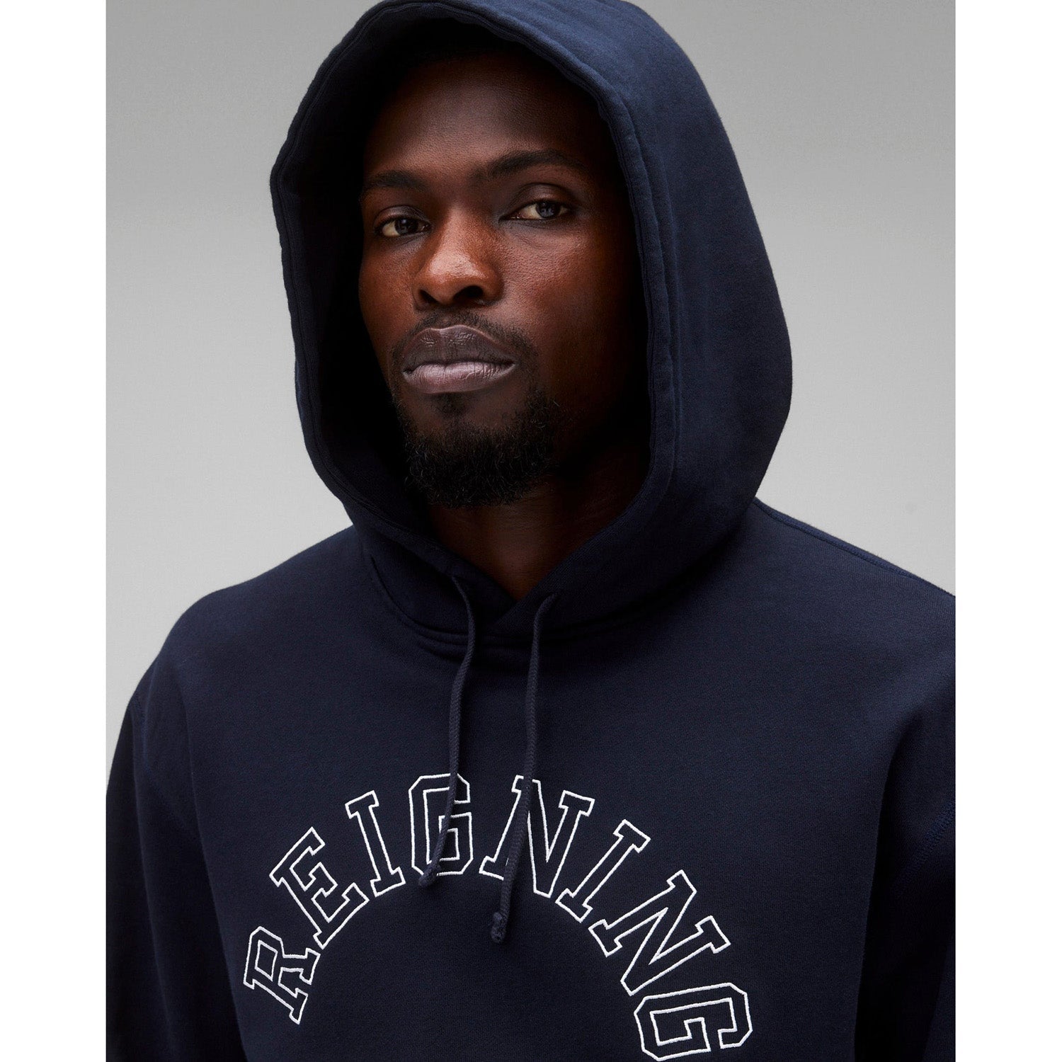 Reigning Champ Men Midweight Terry Arch Logo Hoodie Navy White RC-3438-NAW - SWEATERS - Canada