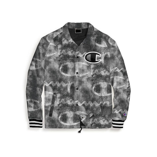 OUTERWEAR - Champion Satin Coaches Jacket Rib Cuff-Print Denim Overlay Black Men V5089P-549973-1RX