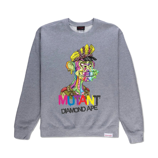 Diamond Supply Co Men Mutant Diamond Biker Ape Crewneck Heather Grey - SWEATERS - Canada