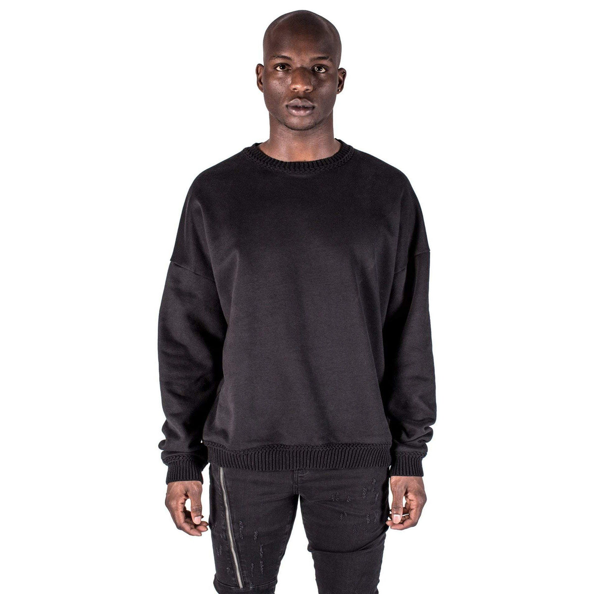 SWEATERS - Kollar Contrast Rib Crewneck Black Men CTRCN-BLK Main image