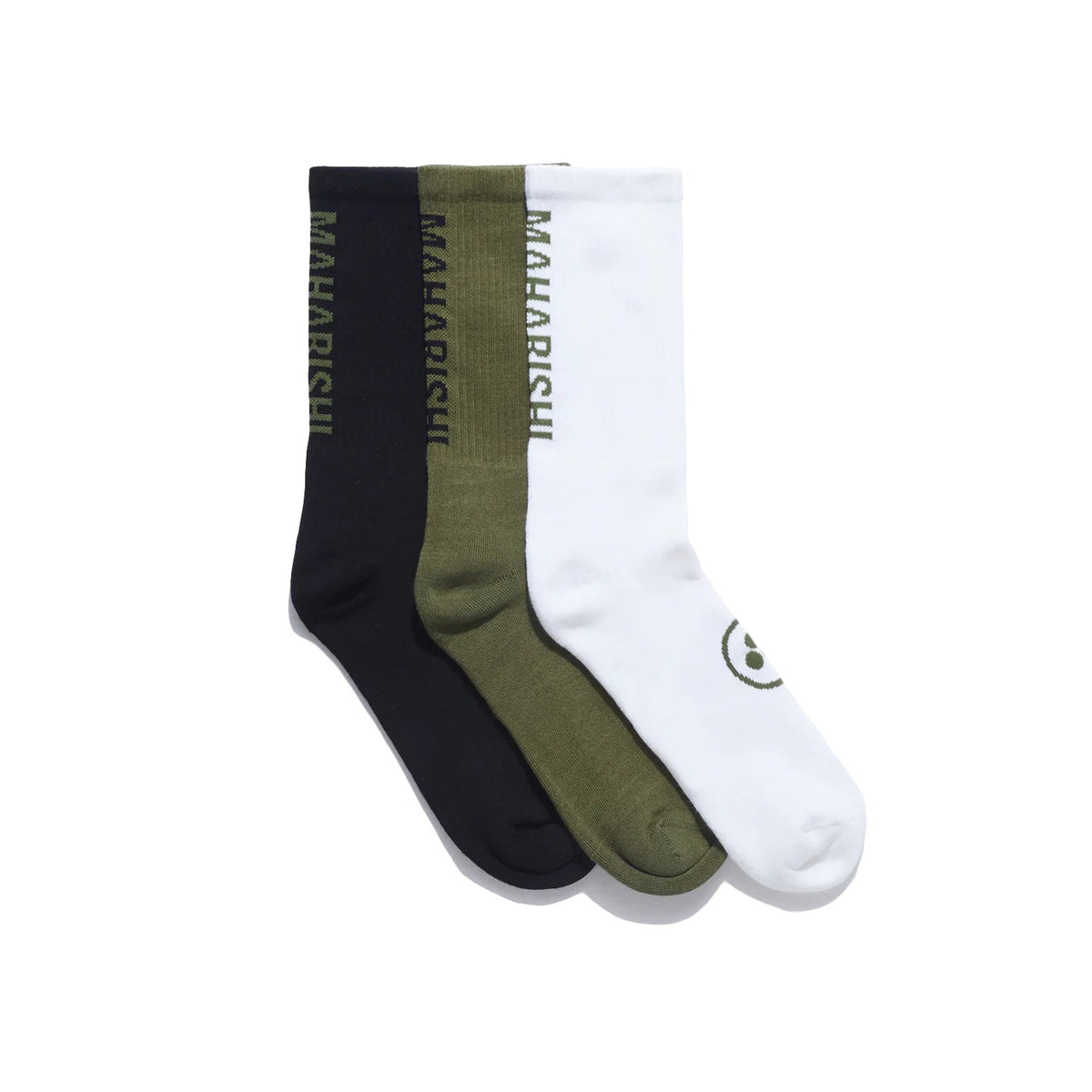 Maharishi Peace Jacquard Miltype Sport Socks 3pk Black Olive White - ACCESSORIES - Canada