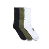 Maharishi Peace Jacquard Miltype Sport Socks 3pk Black Olive White - ACCESSORIES - Canada