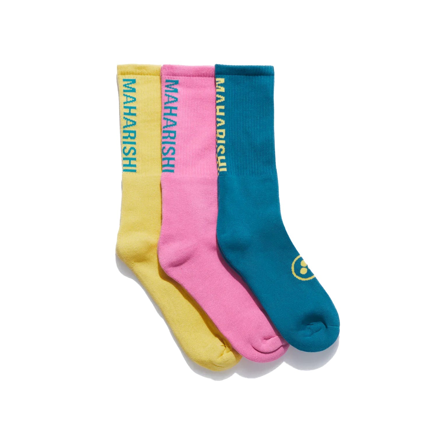Maharishi Peace Jacquard Miltype Sport Socks 3pk Magenta Teal Yellow - ACCESSORIES - Canada