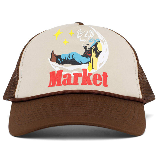 Market Man On Moon Trucket Hat Brown - HEADWEAR - Canada