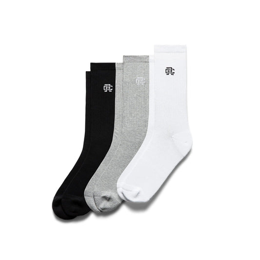 Reigning Champ Men Knit 3-Pack Classic Crew Sock Black Grey White RC-7370-BGW - ACCESSORIES - Canada