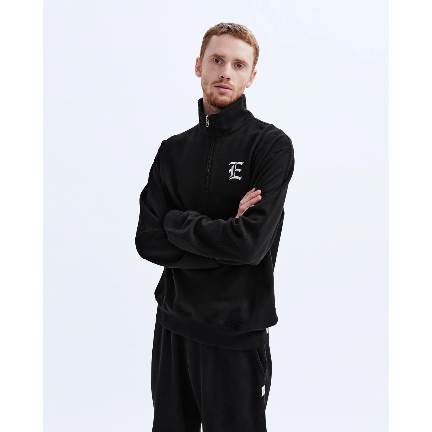Reigning Champ Men Knit Light Wt Terry East Quarter Zip Black White RC-3839-BWHT - SWEATERS - Canada