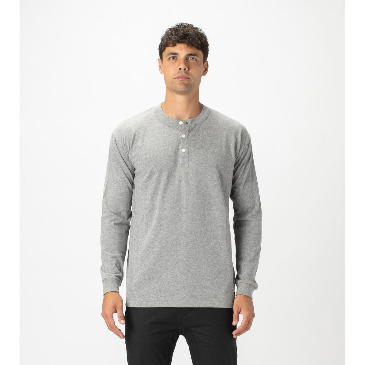 T-SHIRTS - Zanerobe Men Henley LS Tee Dark Grey Marle 128-STA Main image